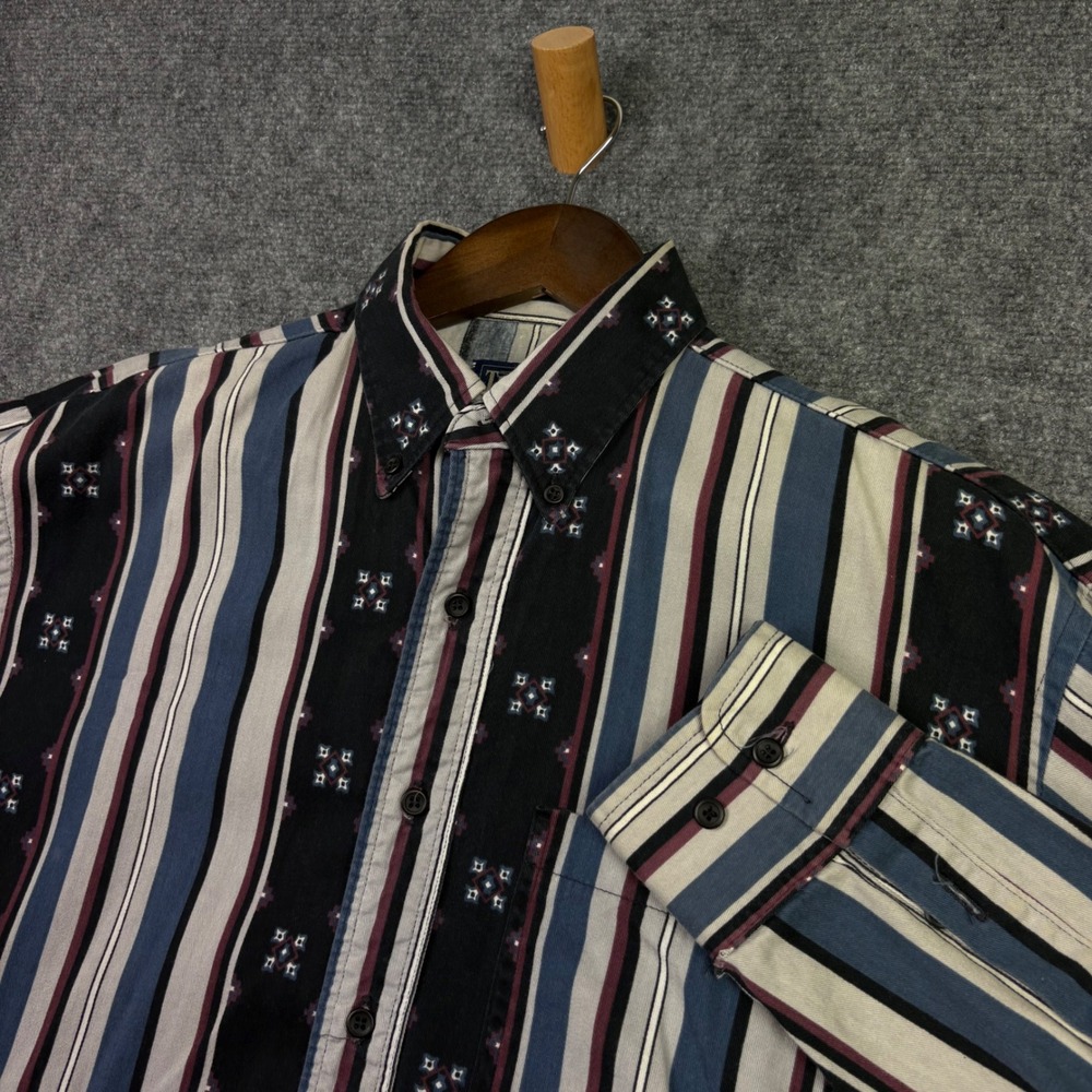 TwentyX by Wrangler Shirt Mens 15.5 M Blue Striped Western Aztec Button Down 619